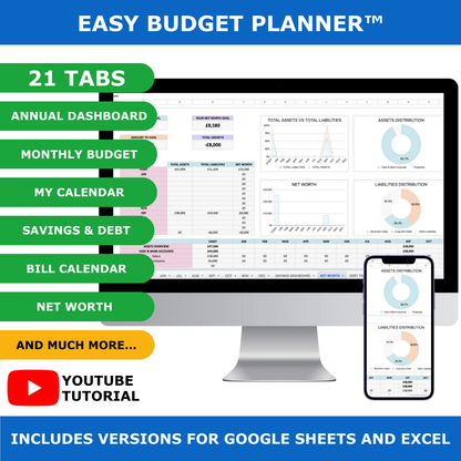 Easy Budget Planner™ Template Google Sheets & Excel