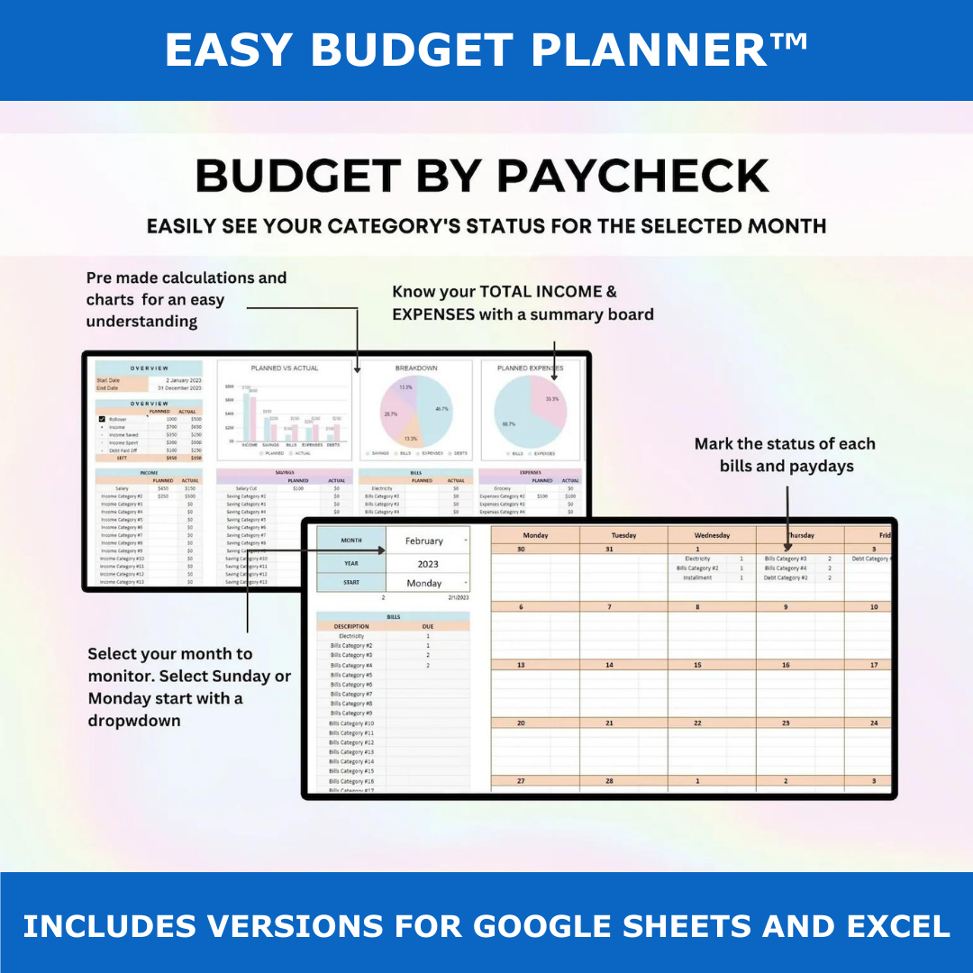 Easy Budget Planner™ Template Google Sheets & Excel