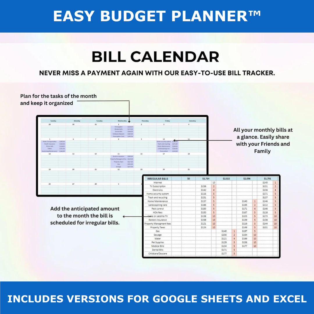 Easy Budget Planner™ Template Google Sheets & Excel