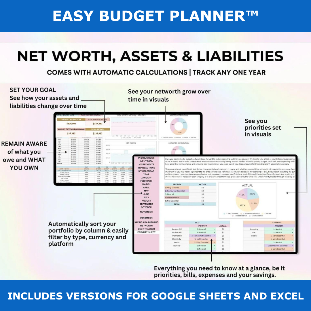 Easy Budget Planner™ Template Google Sheets & Excel