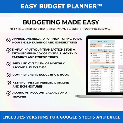 Easy Budget Planner™ Template Google Sheets & Excel